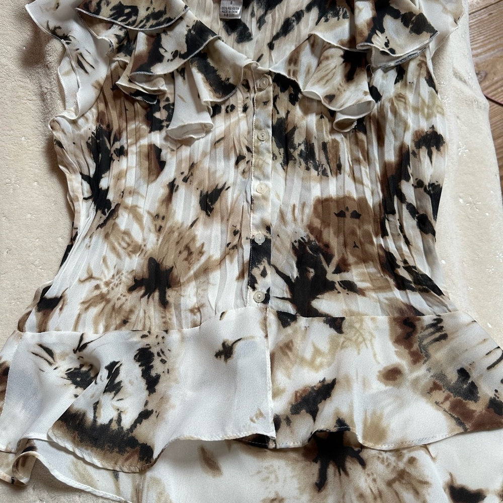 Allison Taylor Ruffled Blouse - Brown and Black
